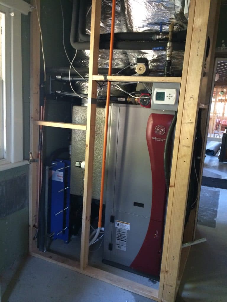 Geoexchange heat pump installed using bore water in a heat exchange